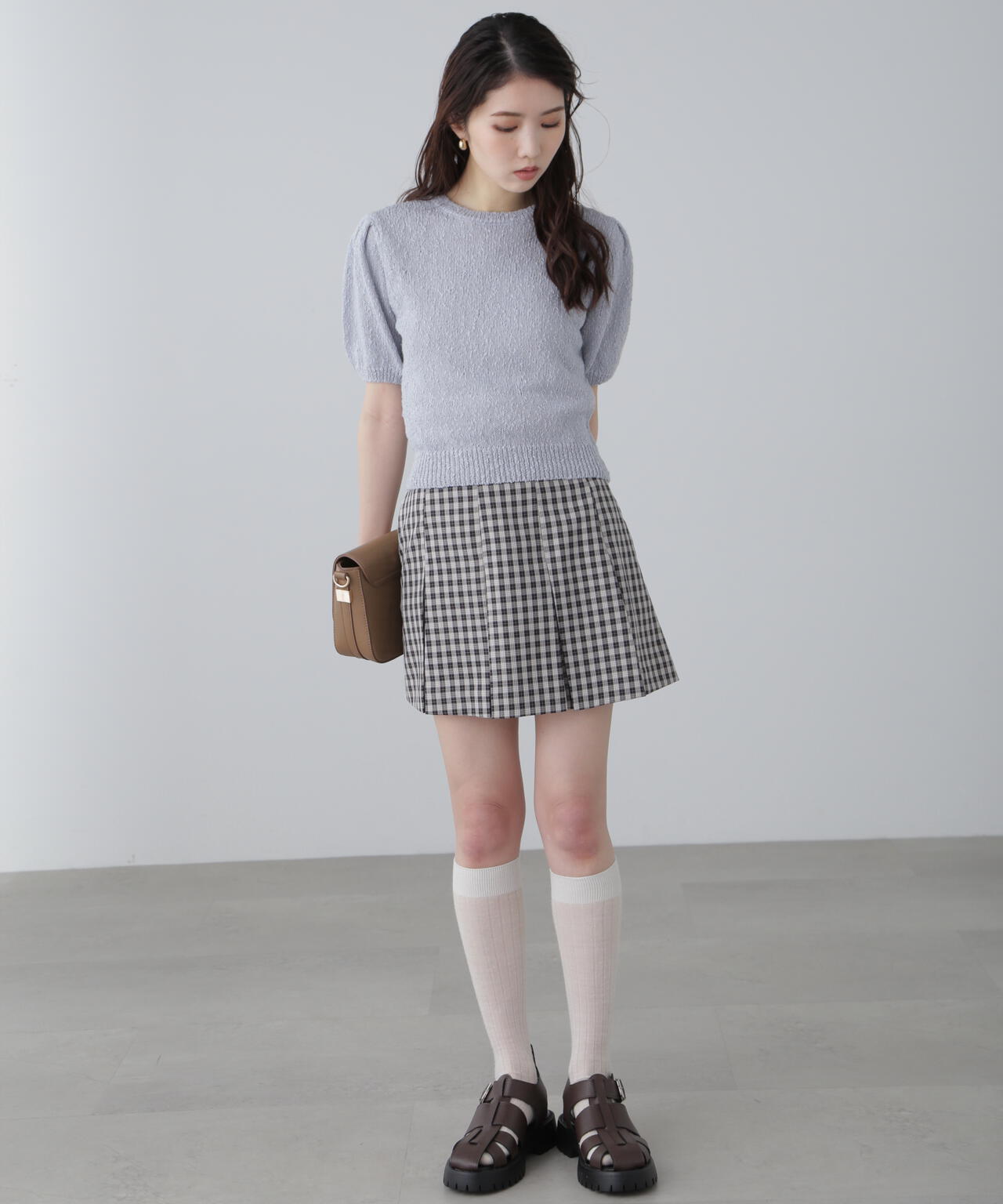 スラブ編み半袖ニット