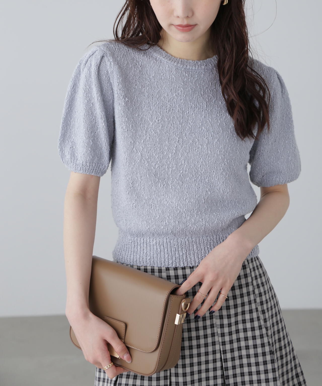 スラブ編み半袖ニット