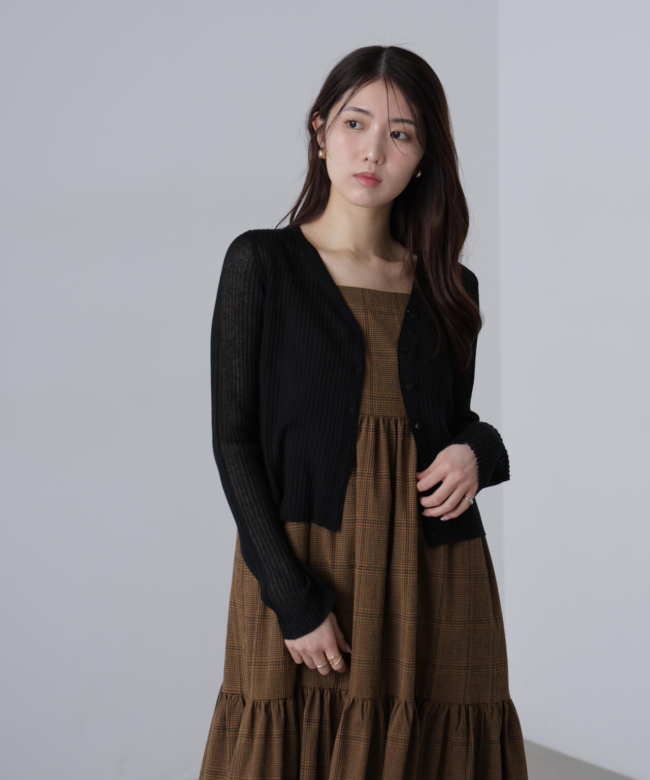 シアーリブニットカーディガン