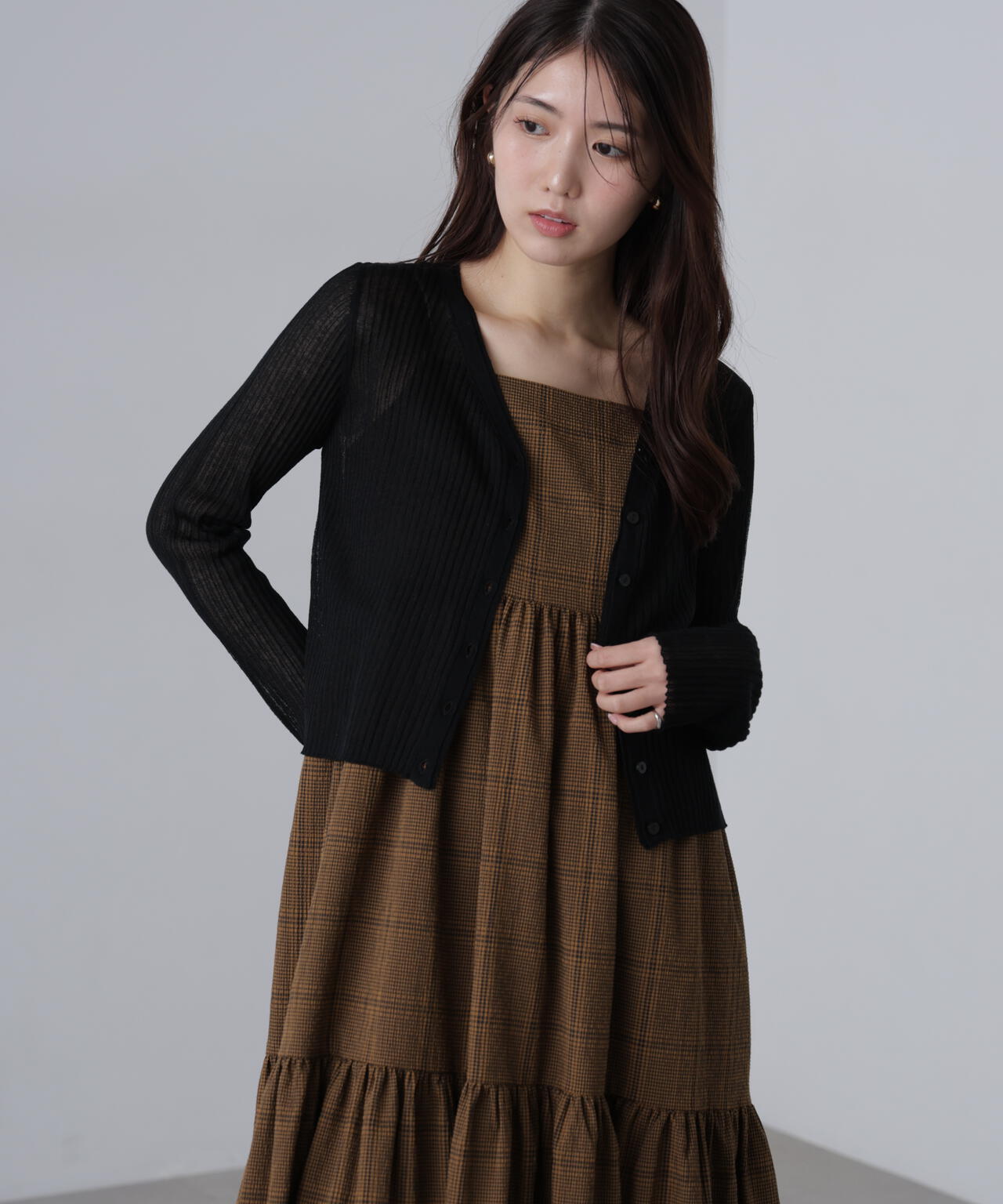 シアーリブニットカーディガン