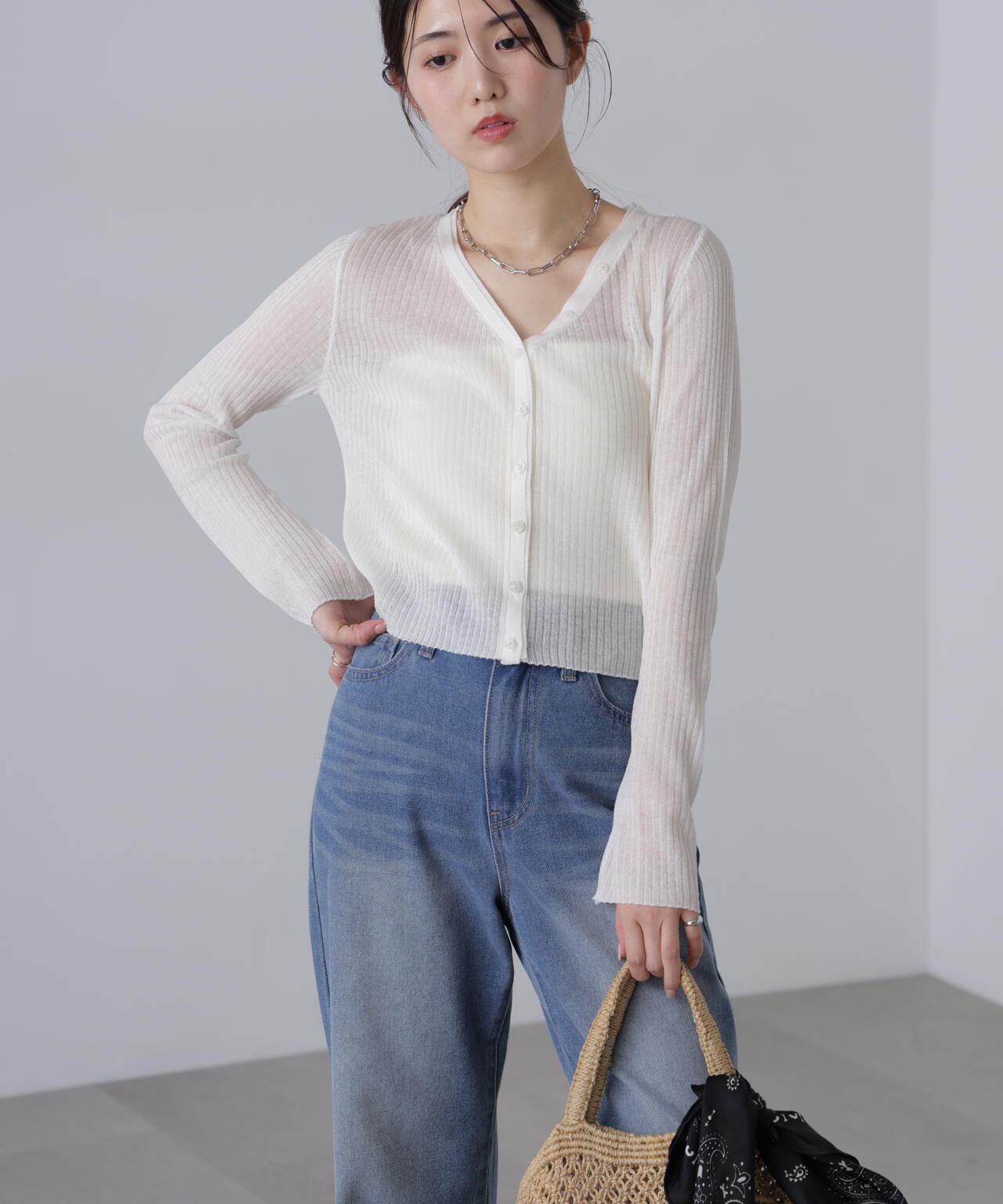 シアーリブニットカーディガン