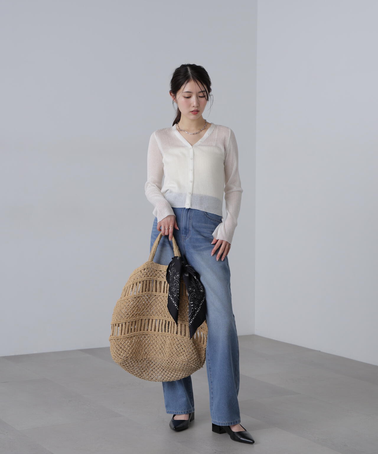 シアーリブニットカーディガン