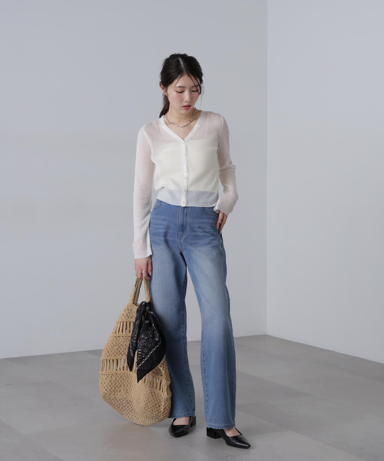 シアーリブニットカーディガン