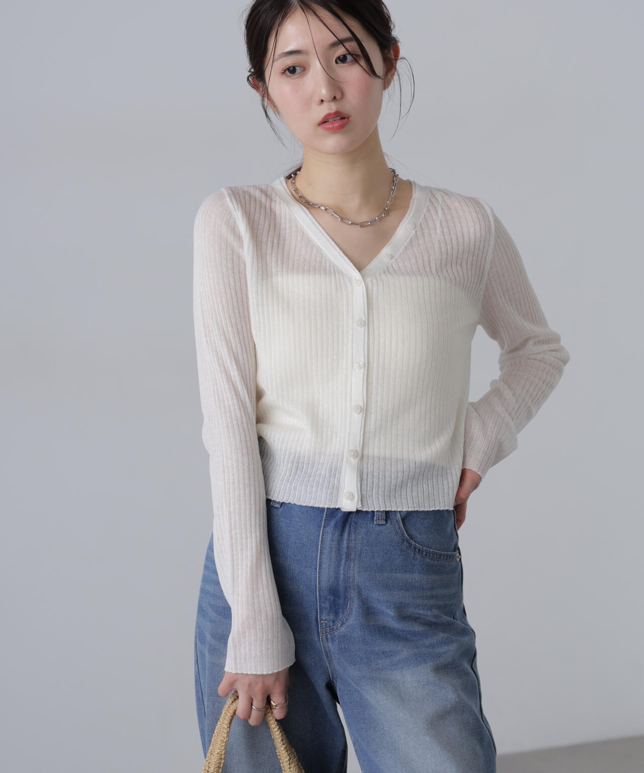 シアーリブニットカーディガン