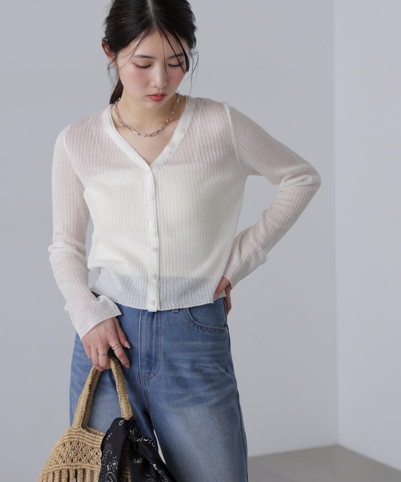 シアーリブニットカーディガン
