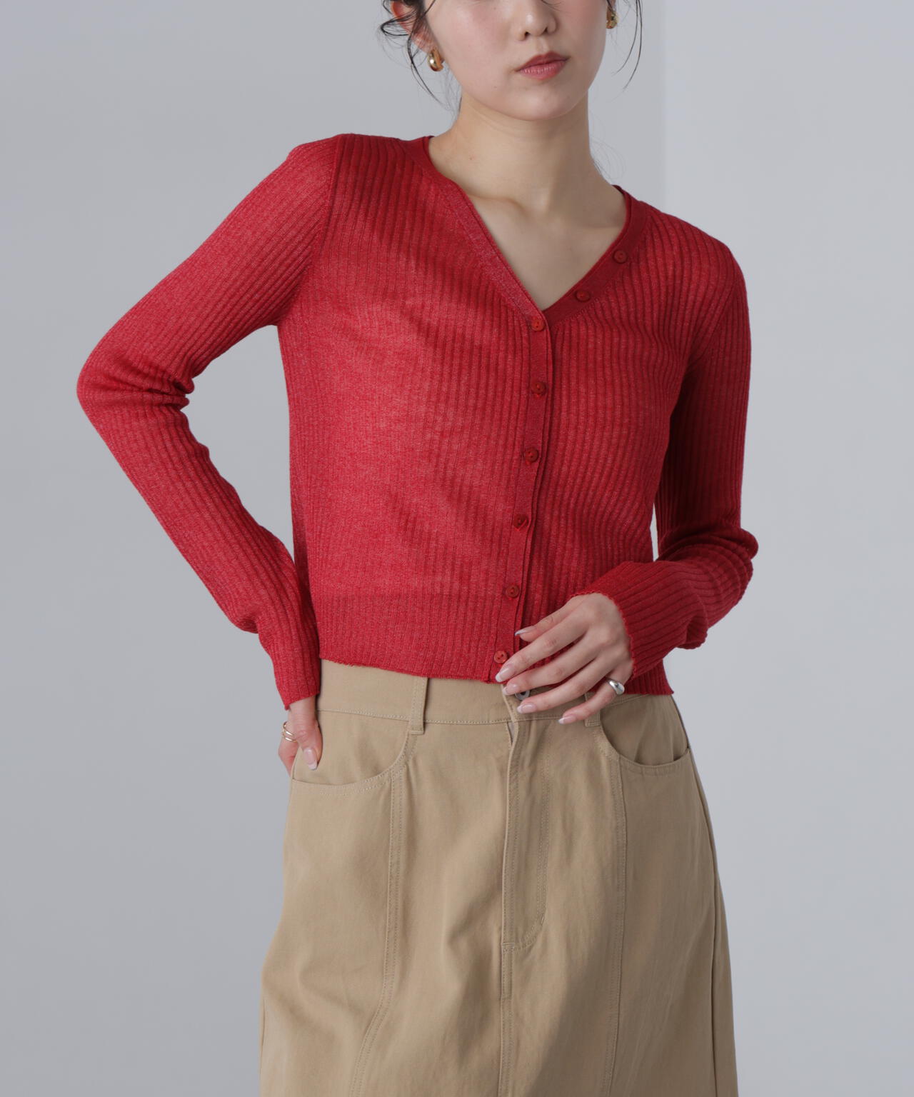 シアーリブニットカーディガン