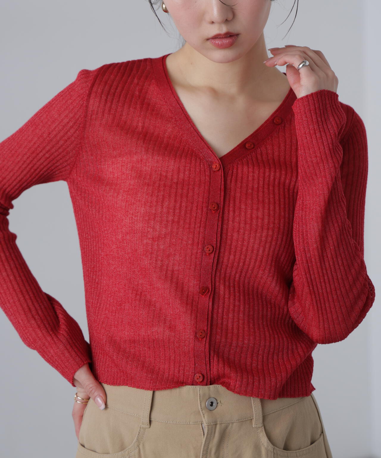 シアーリブニットカーディガン