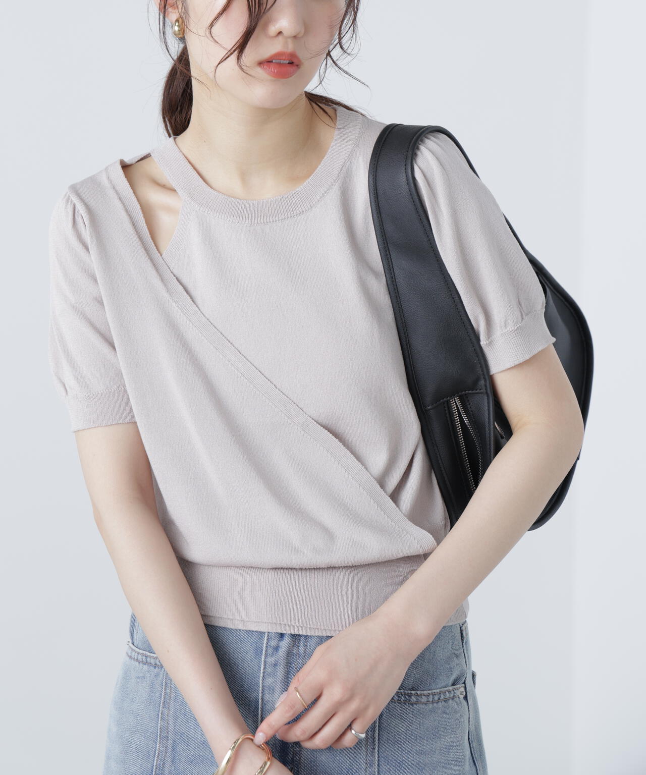 キャミレイヤードカシュクール半袖ニット