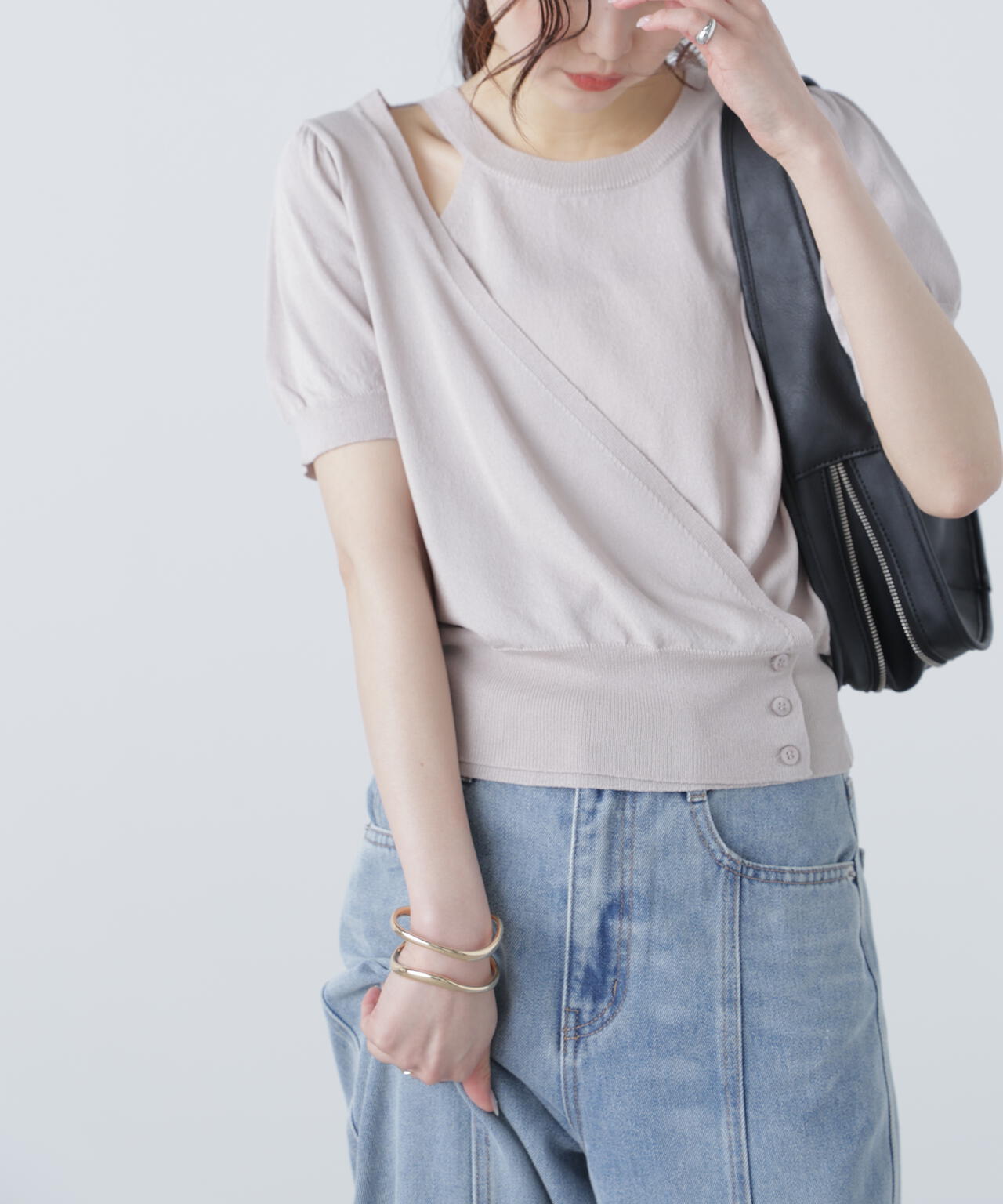 キャミレイヤードカシュクール半袖ニット