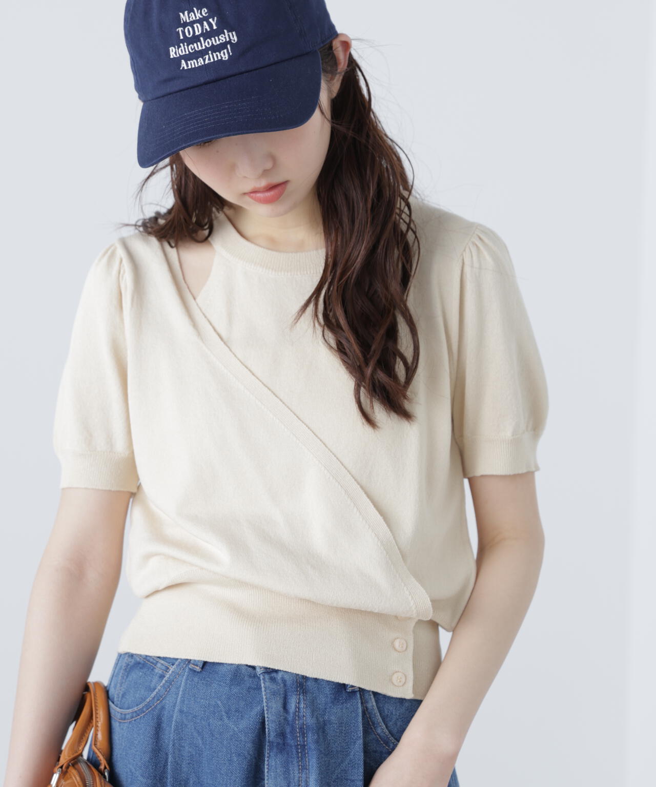 キャミレイヤードカシュクール半袖ニット
