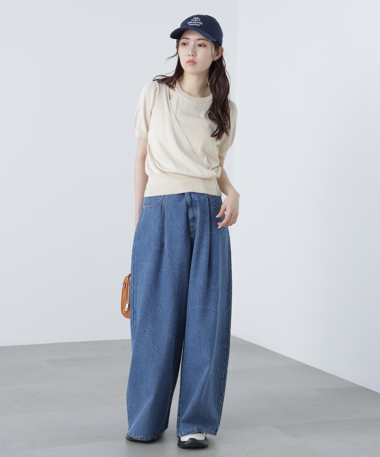 キャミレイヤードカシュクール半袖ニット