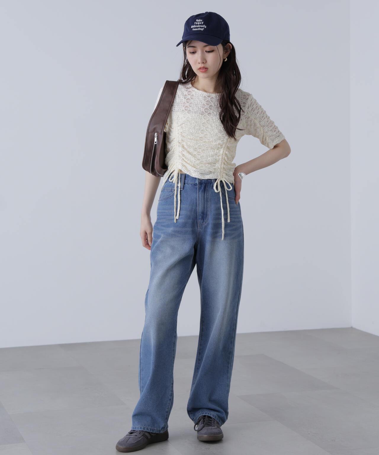 ストレッチレースドロストトップス