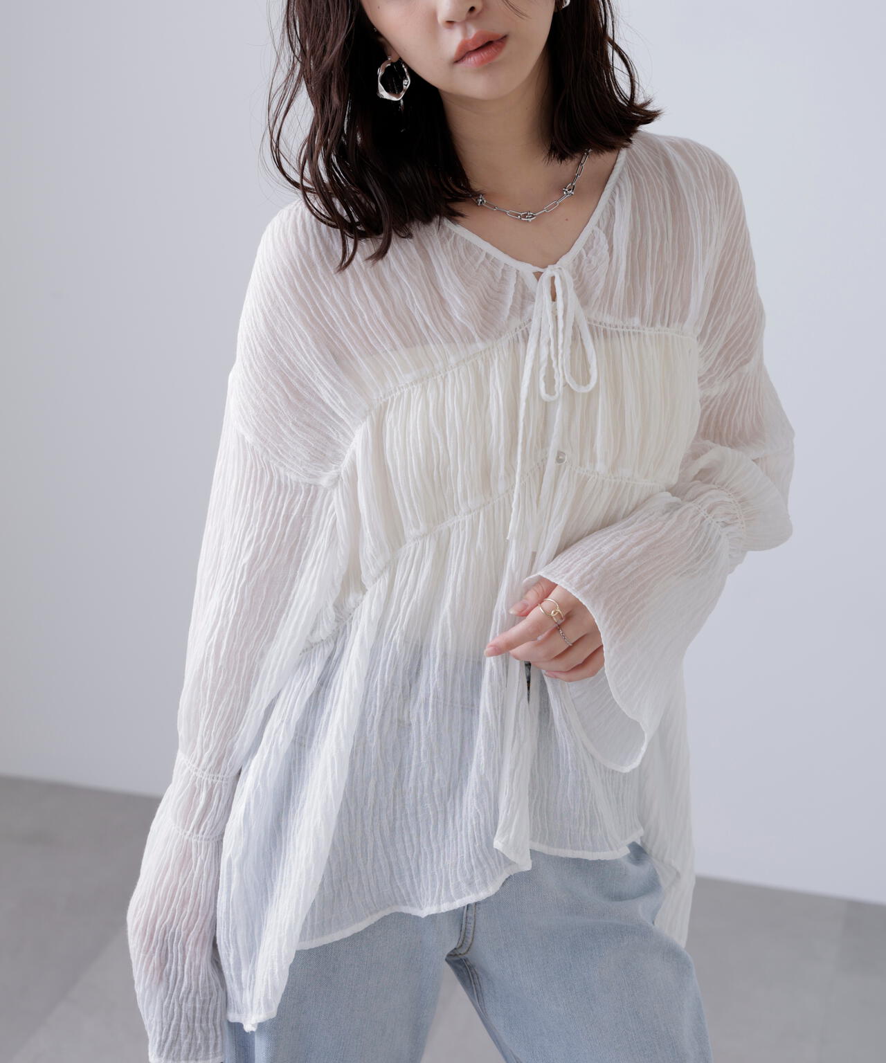 シャーリングドロストチュニックブラウス