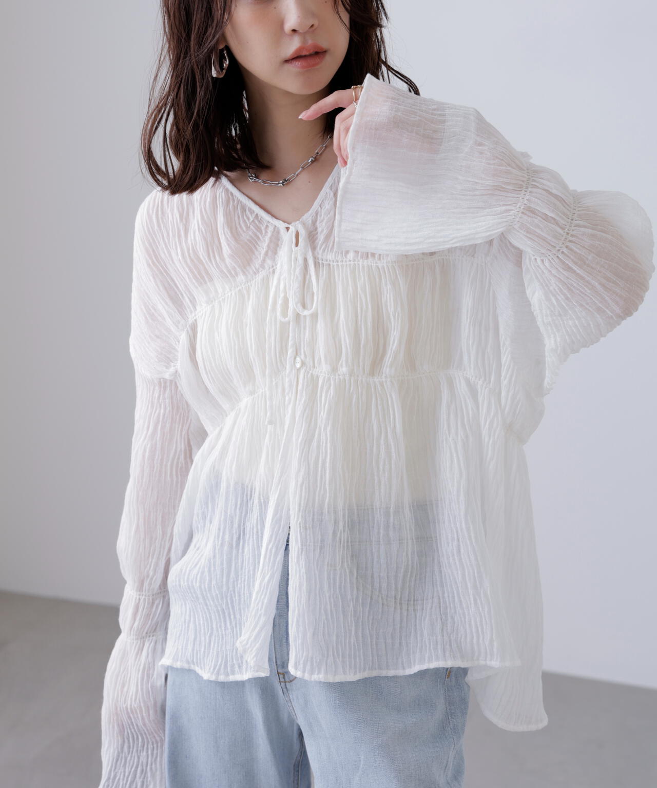 シャーリングドロストチュニックブラウス