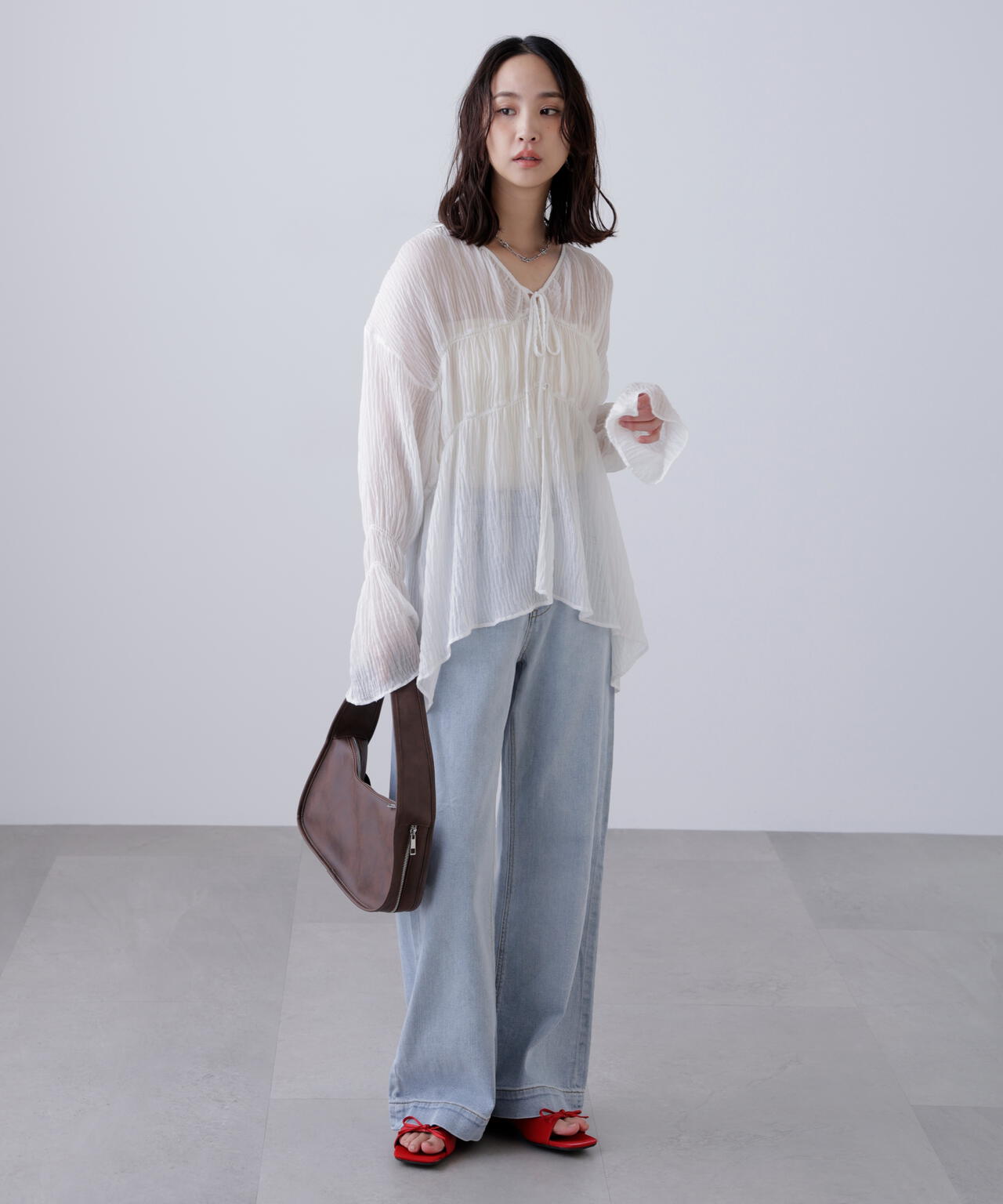 シャーリングドロストチュニックブラウス