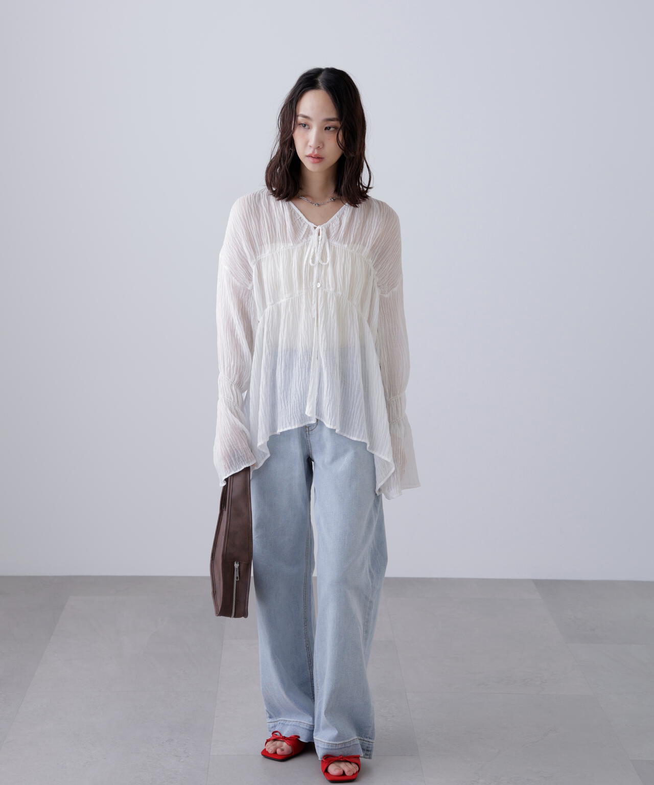 シャーリングドロストチュニックブラウス