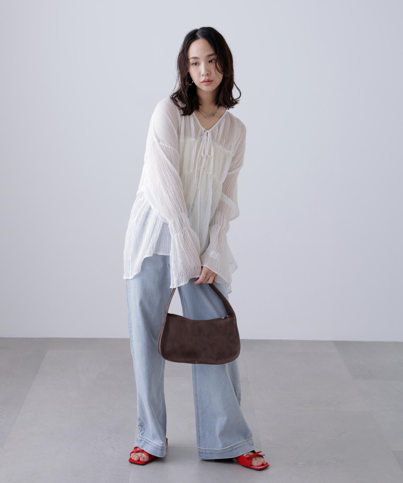 シャーリングドロストチュニックブラウス