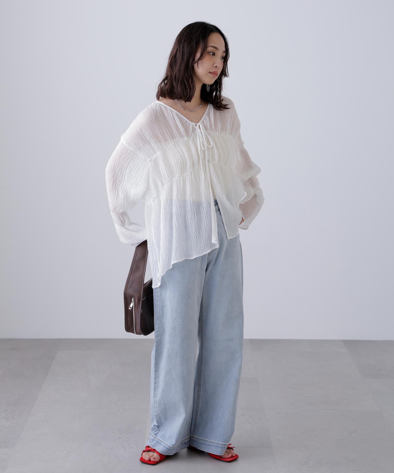 シャーリングドロストチュニックブラウス