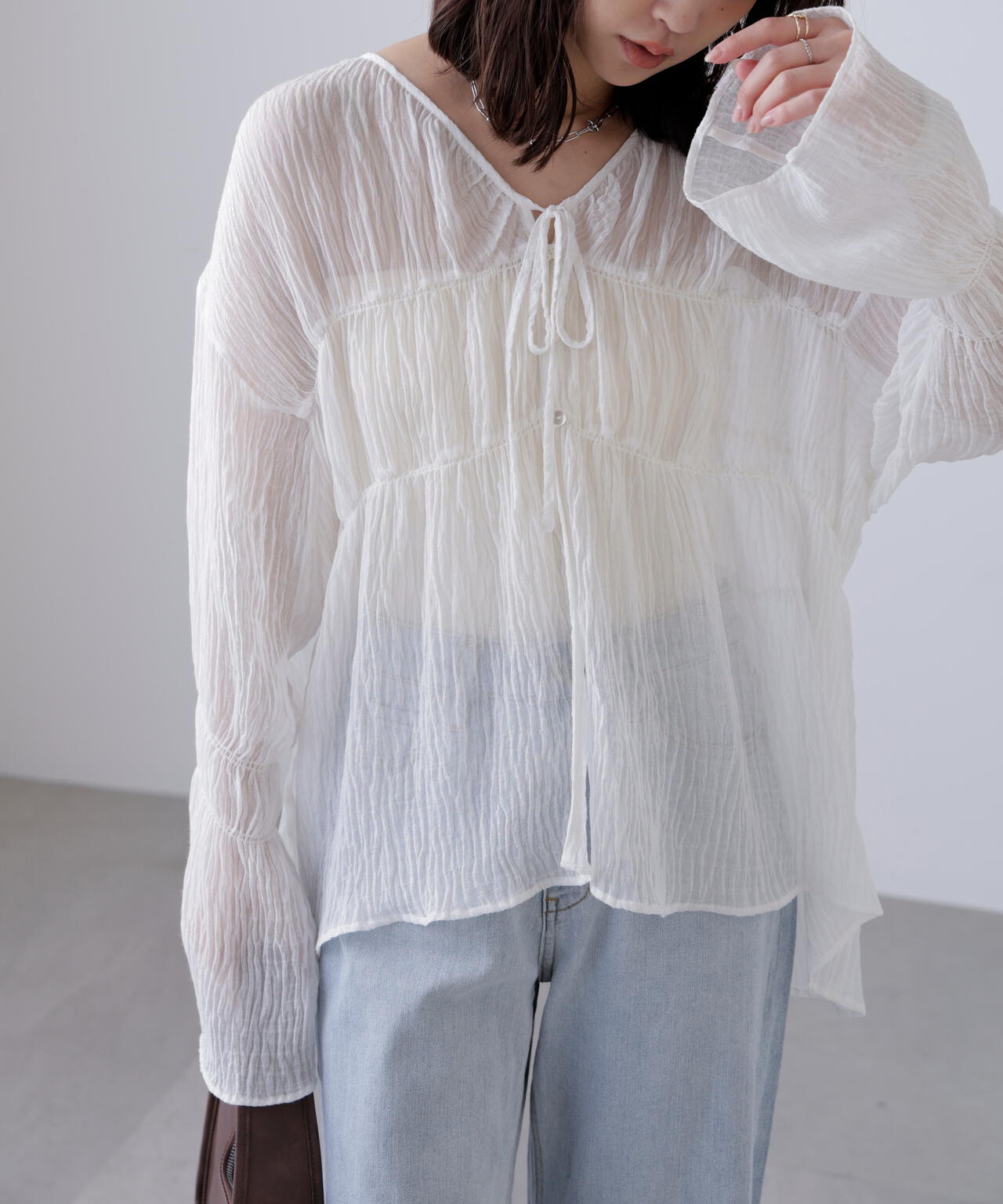 シャーリングドロストチュニックブラウス