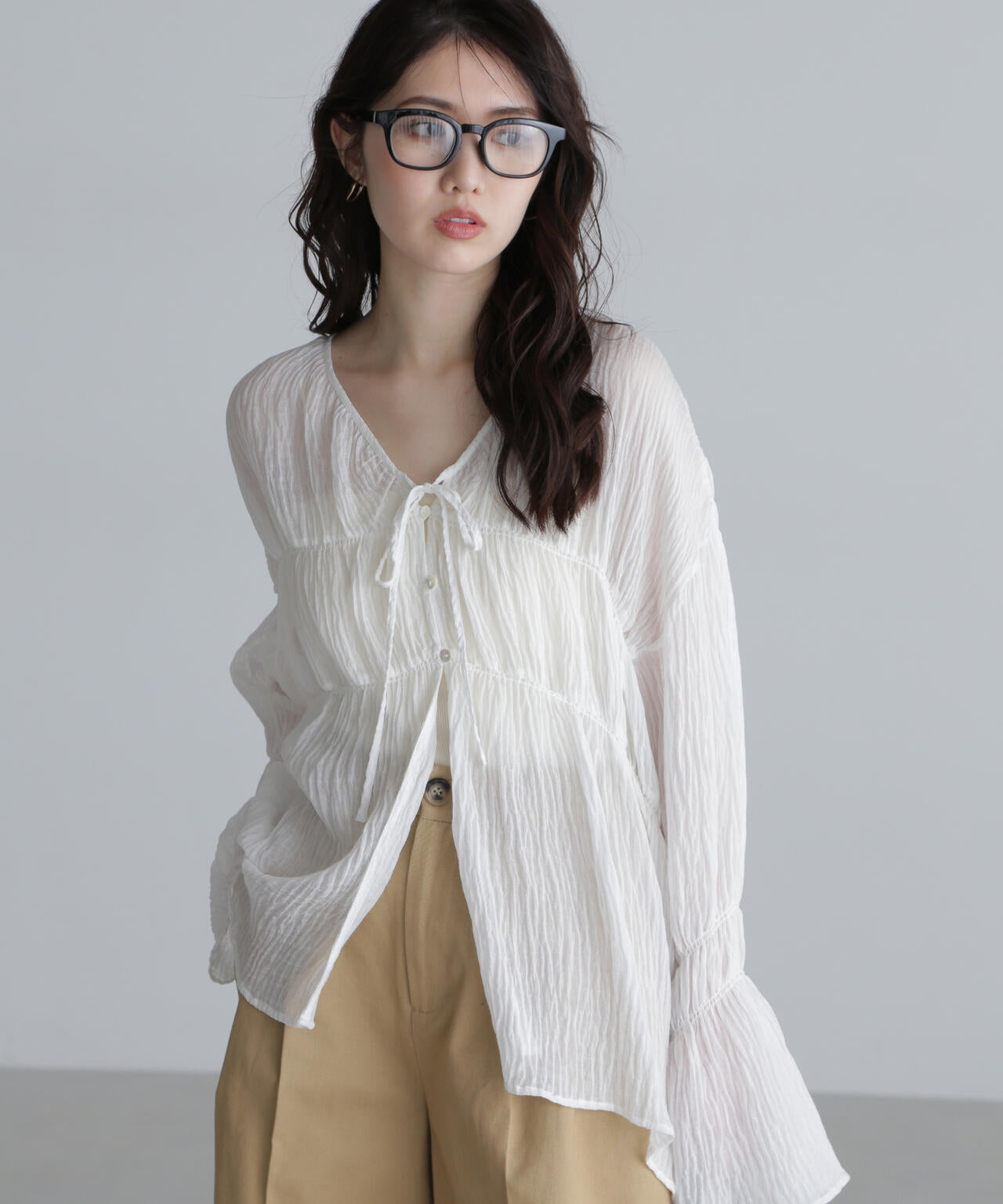 シャーリングドロストチュニックブラウス