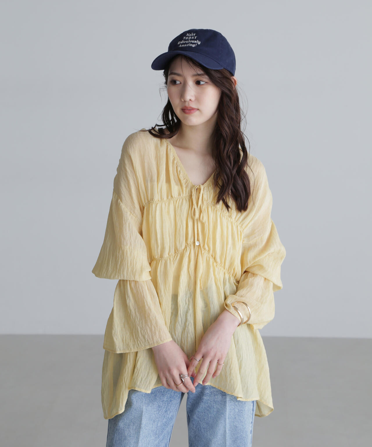 シャーリングドロストチュニックブラウス