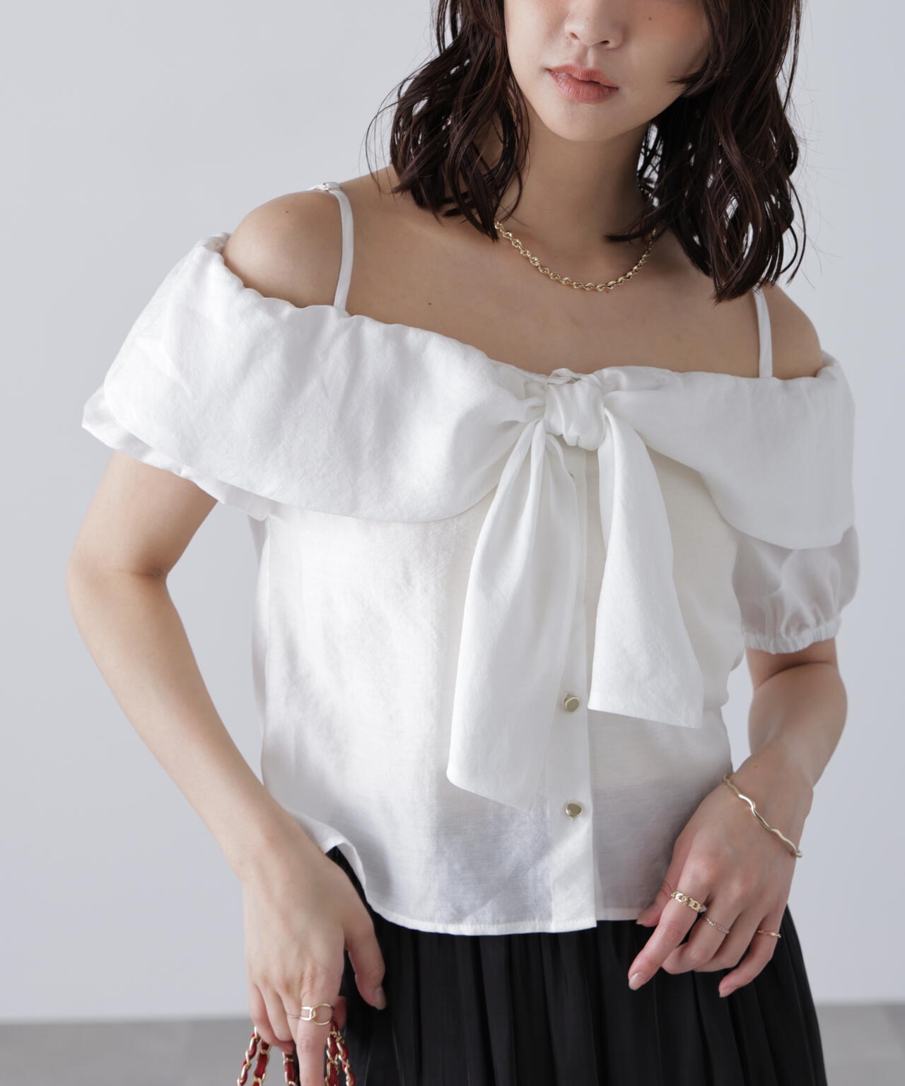 【MFM】リボンストラップオフショルブラウス
