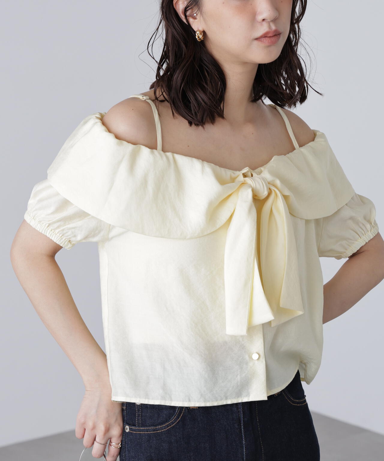 【MFM】リボンストラップオフショルブラウス