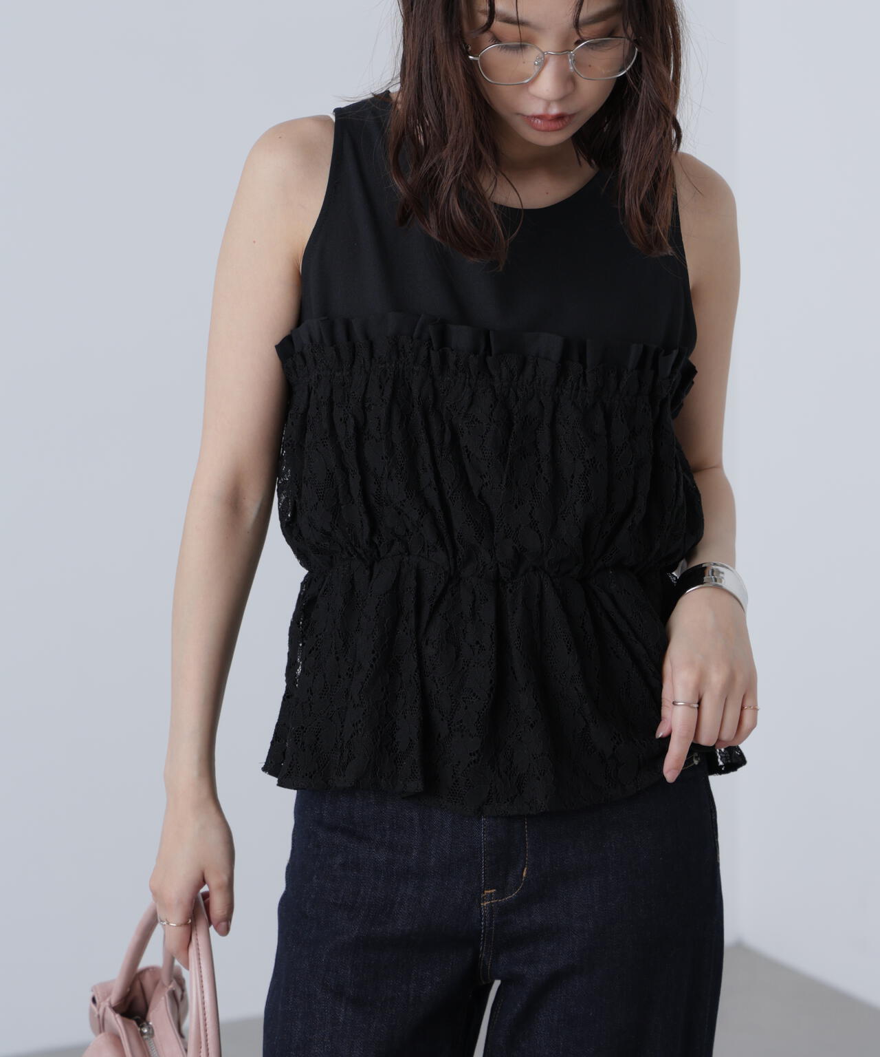 【MFM】レースドッキングノースリーブブラウス