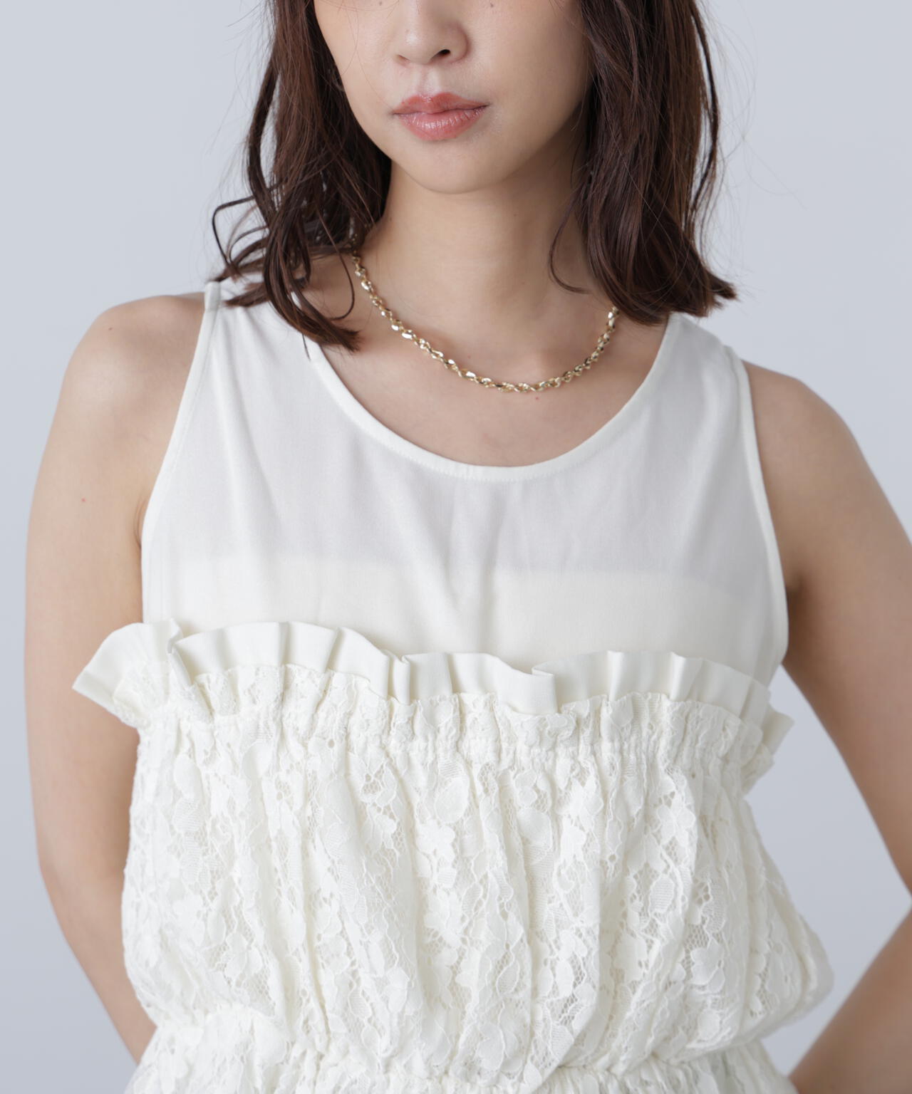 【MFM】レースドッキングノースリーブブラウス
