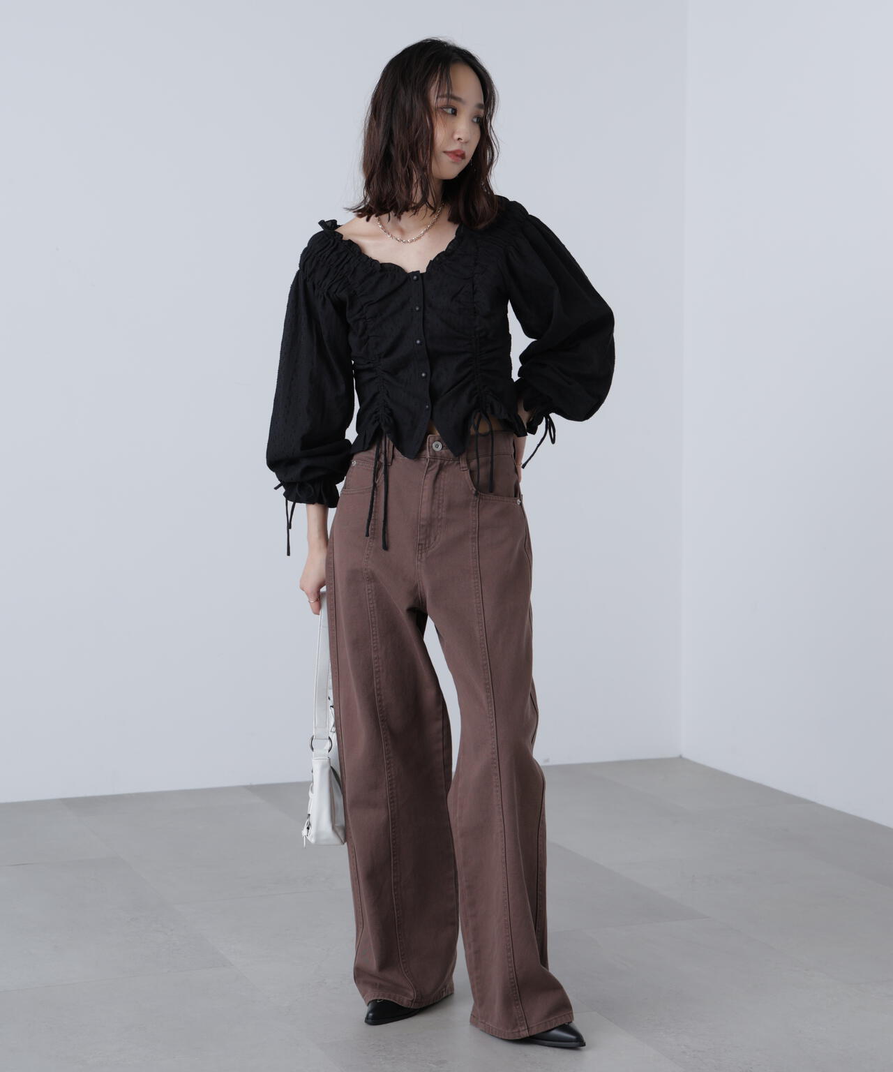 ドロストリボン長袖ブラウス