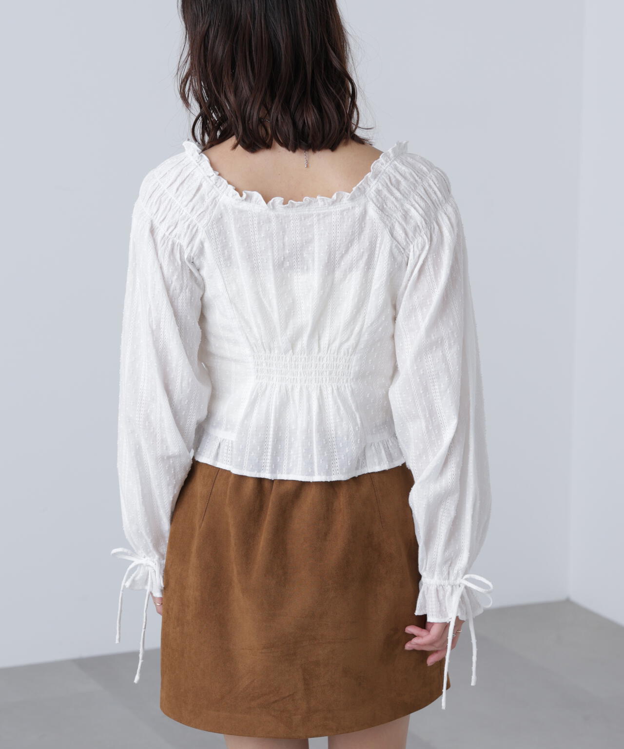 ドロストリボン長袖ブラウス