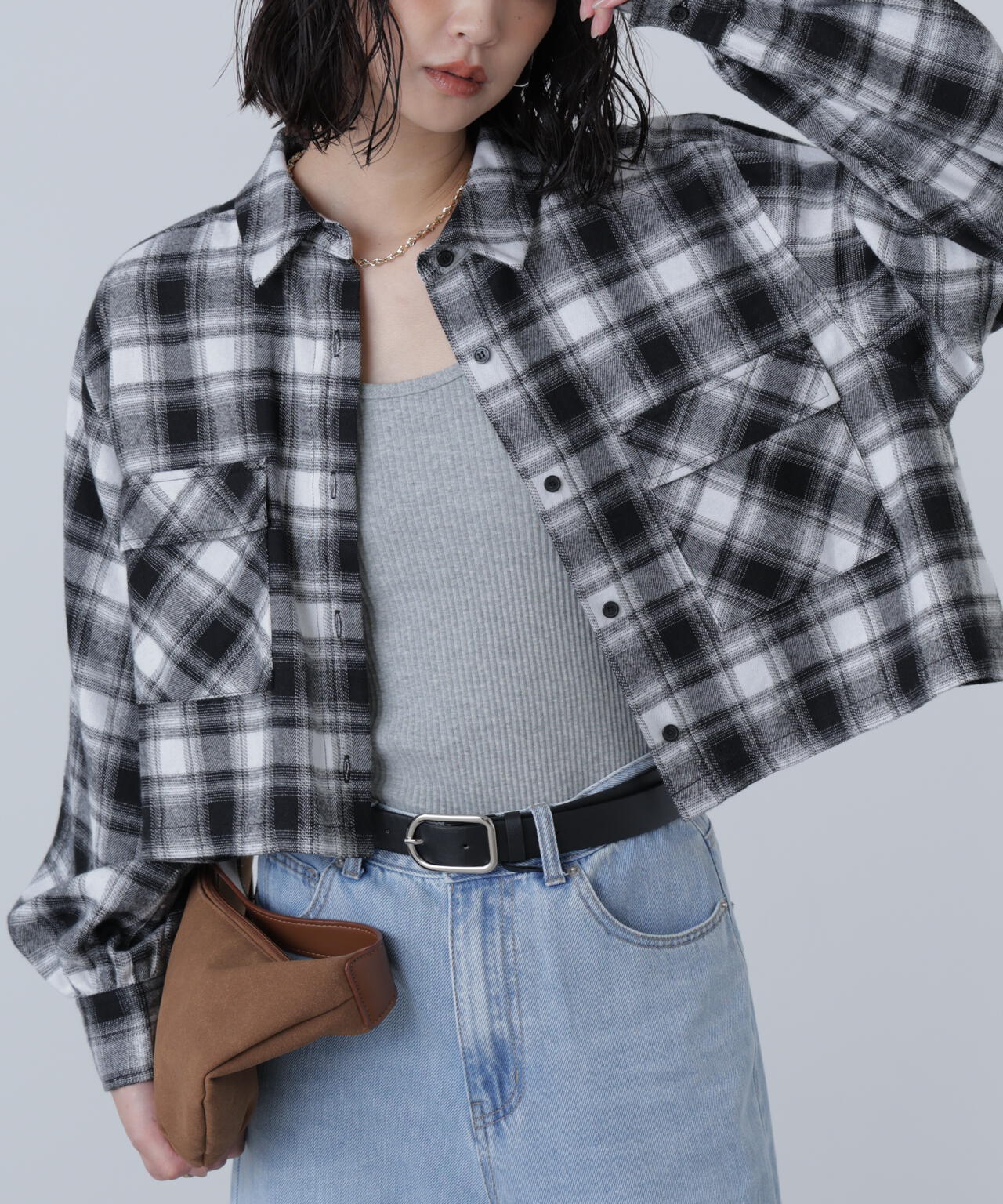 ビッグポケットショート丈シャツ