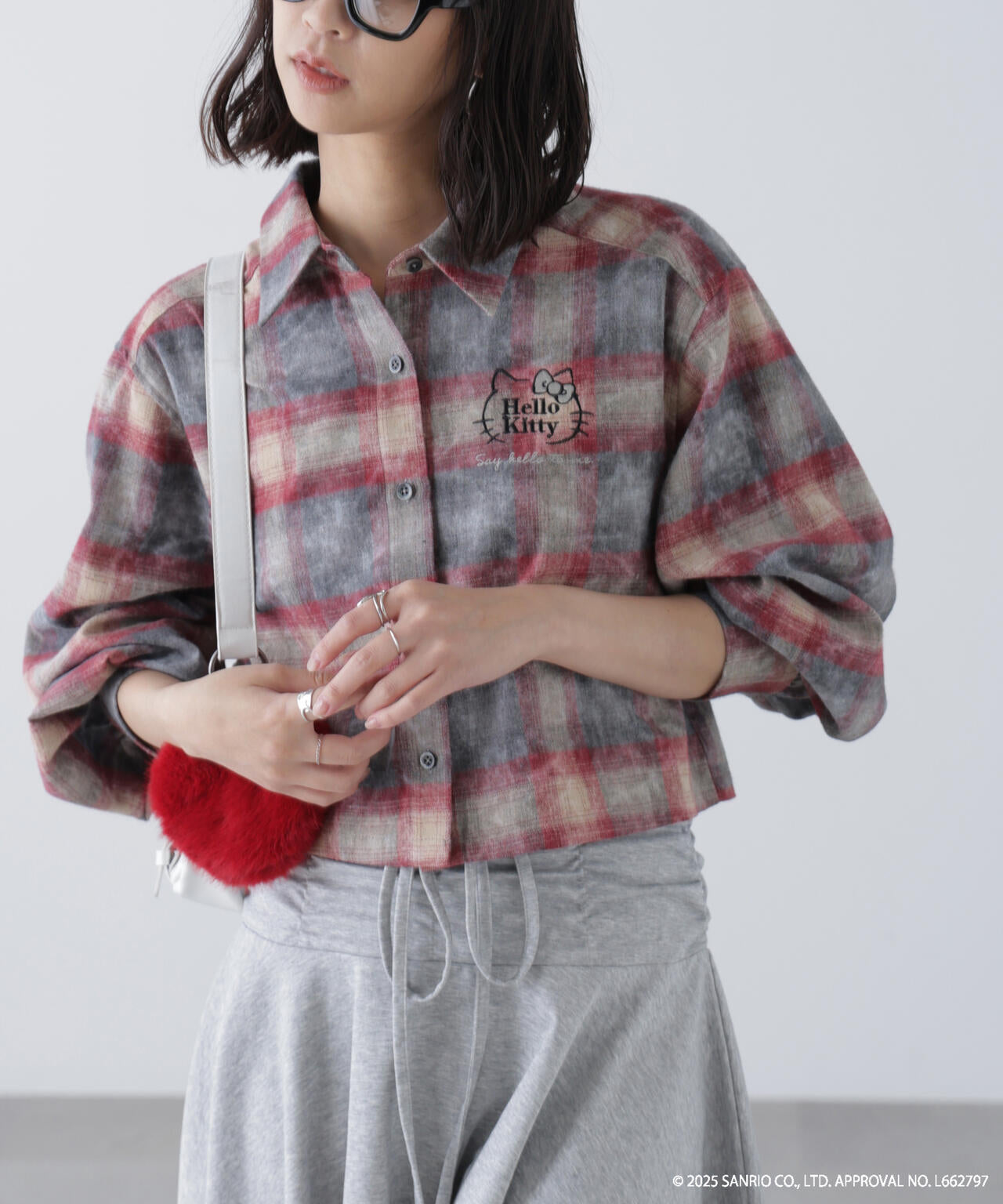 【HELLO KITTY】サンリオキャラクターズコラボ CHECK SHIRT チェックシャツ