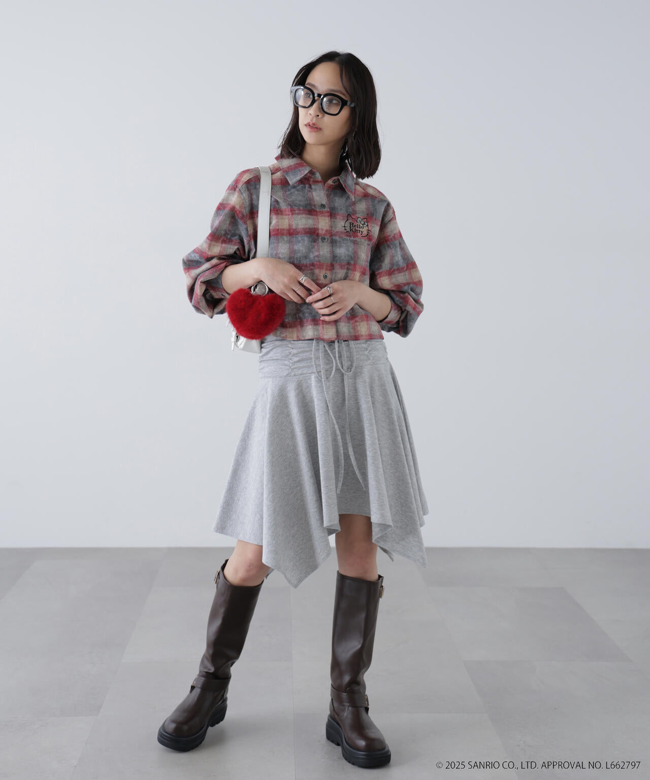 【HELLO KITTY】サンリオキャラクターズコラボ CHECK SHIRT チェックシャツ