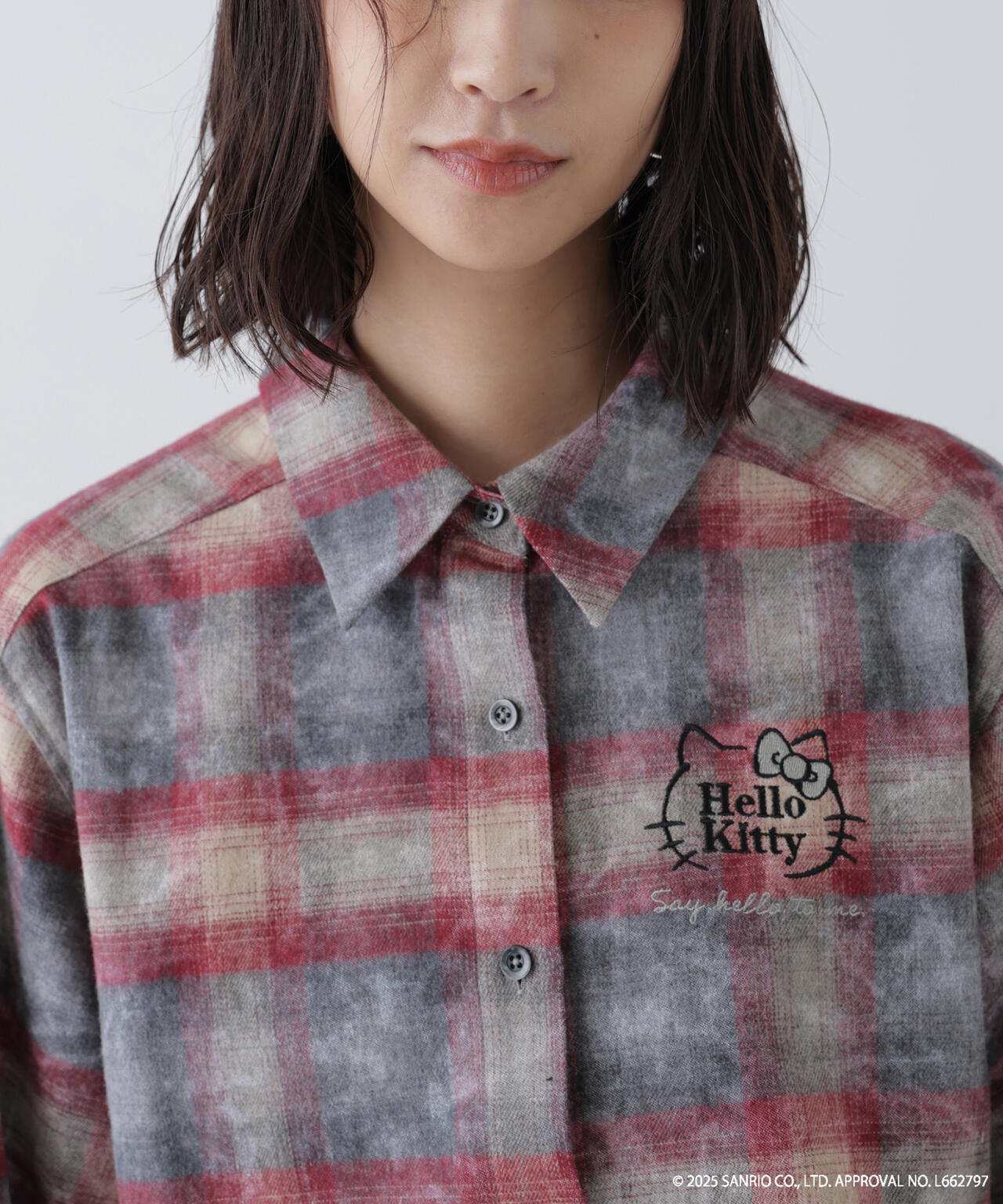 【HELLO KITTY】サンリオキャラクターズコラボ CHECK SHIRT チェックシャツ