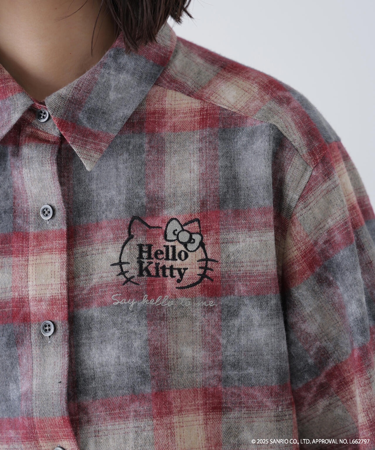 【HELLO KITTY】サンリオキャラクターズコラボ CHECK SHIRT チェックシャツ