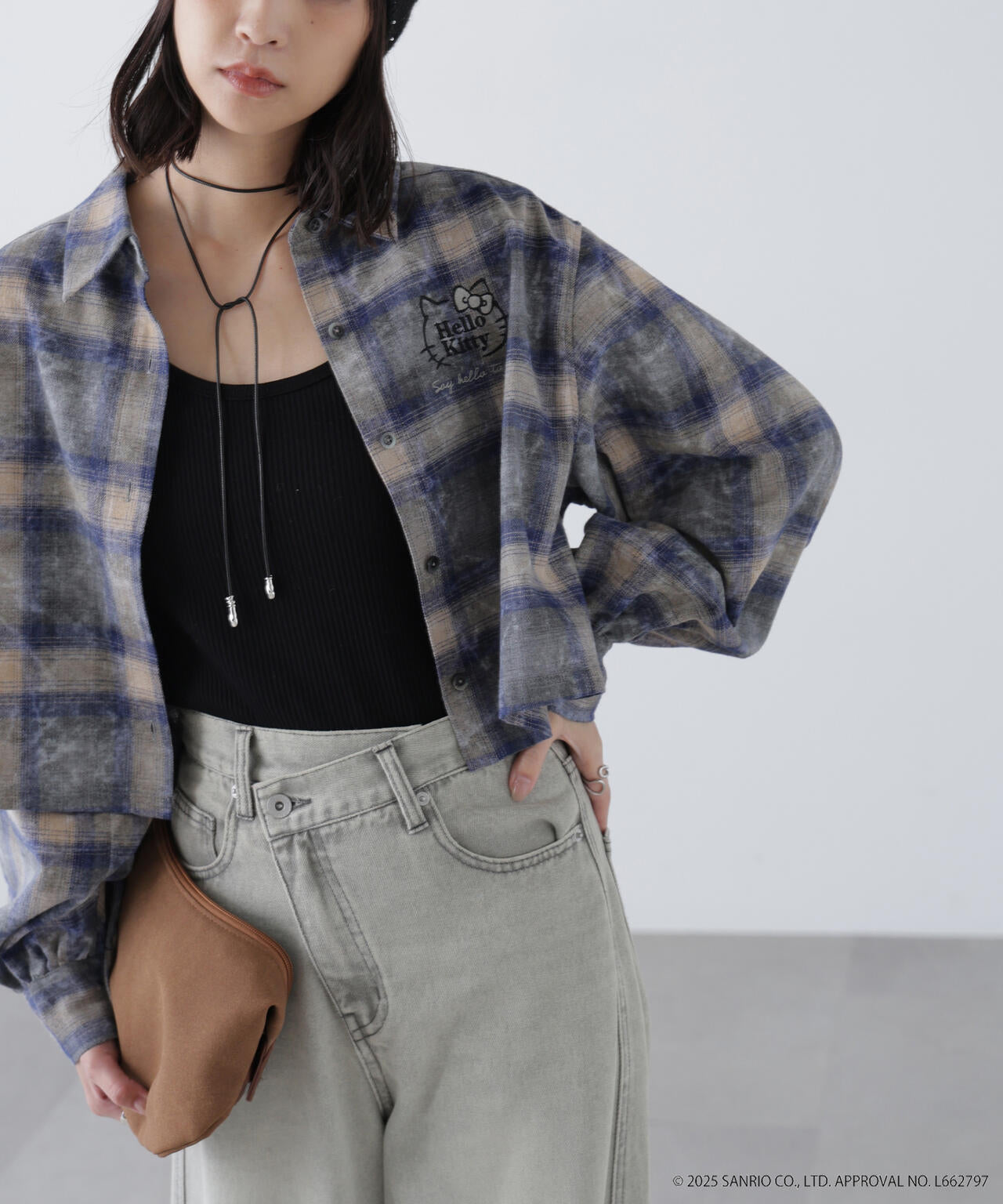 【HELLO KITTY】サンリオキャラクターズコラボ CHECK SHIRT チェックシャツ