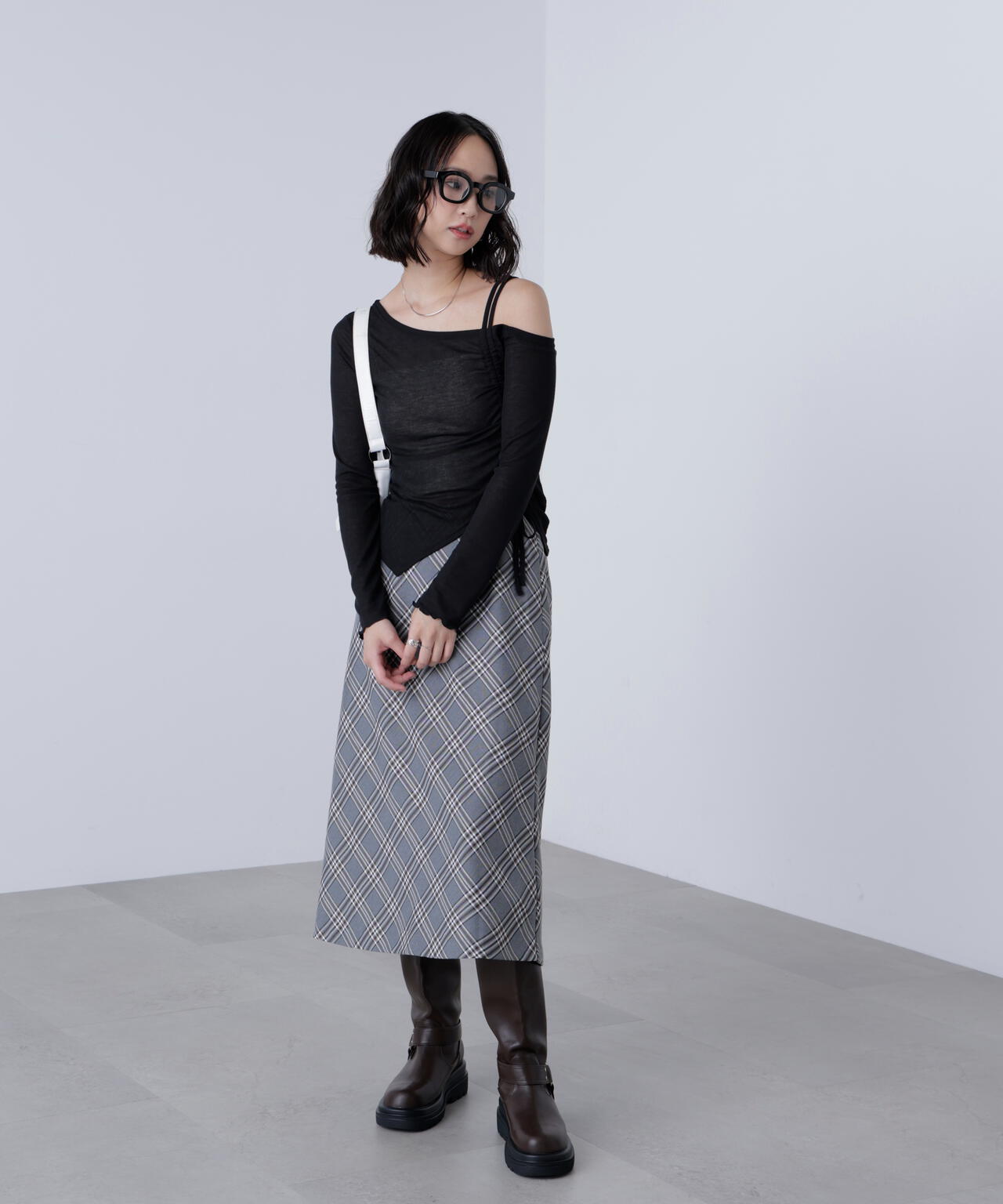 バイアスミディチェックスカート