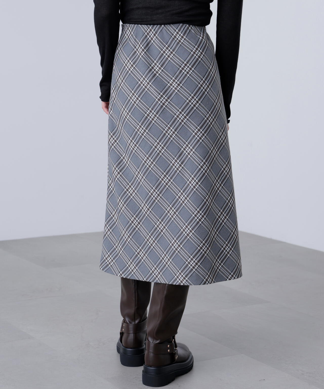 バイアスミディチェックスカート