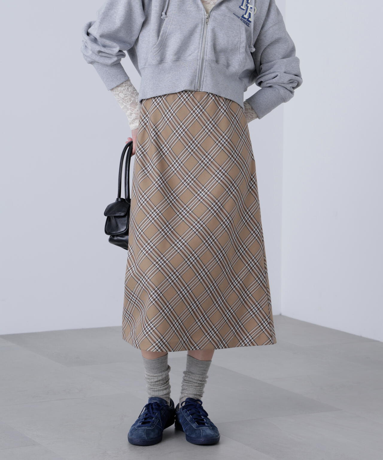 バイアスミディチェックスカート