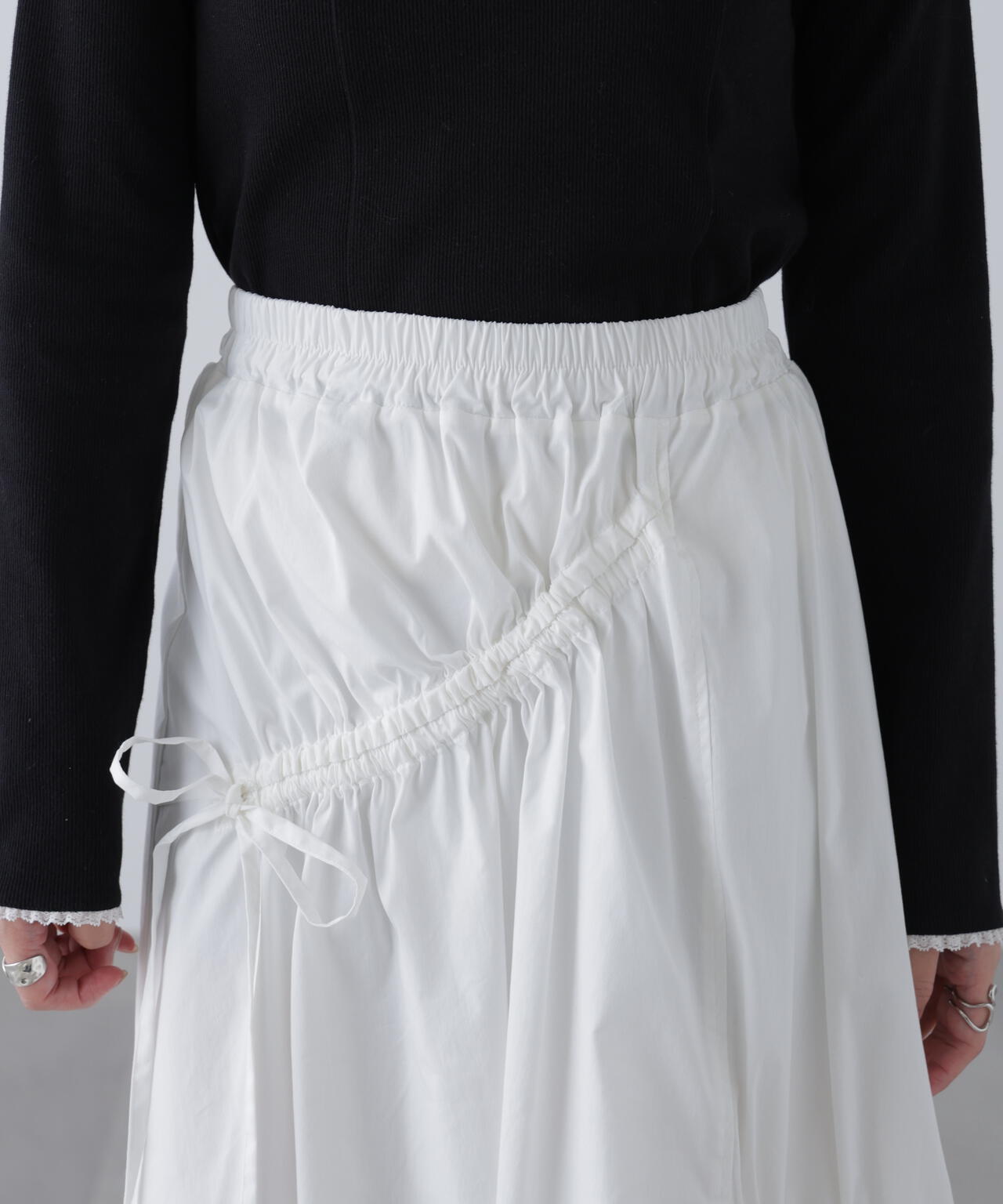 アシメドロストリボンミディスカート