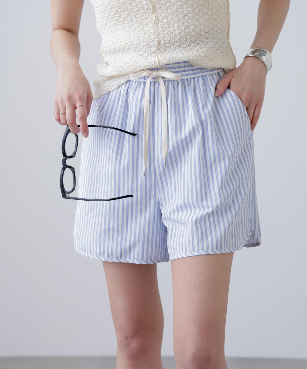 〈セットアップ対応〉ストライプショートパンツ