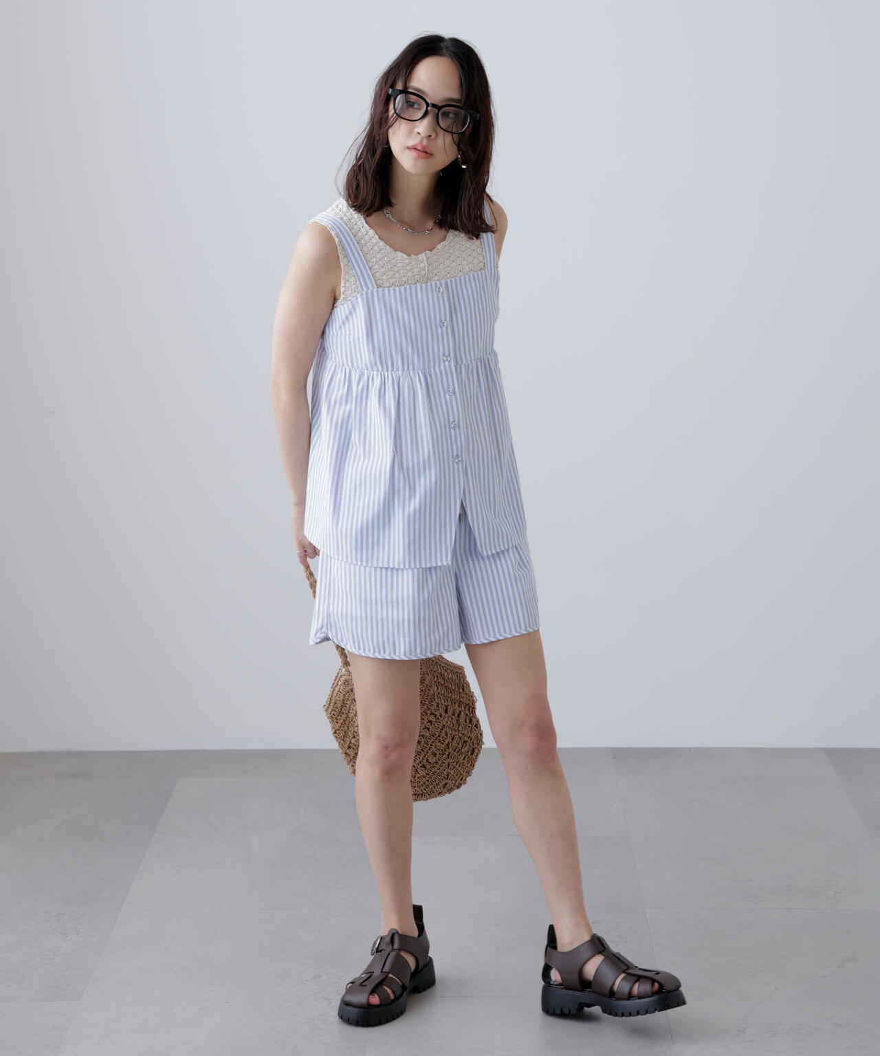 〈セットアップ対応〉ストライプショートパンツ