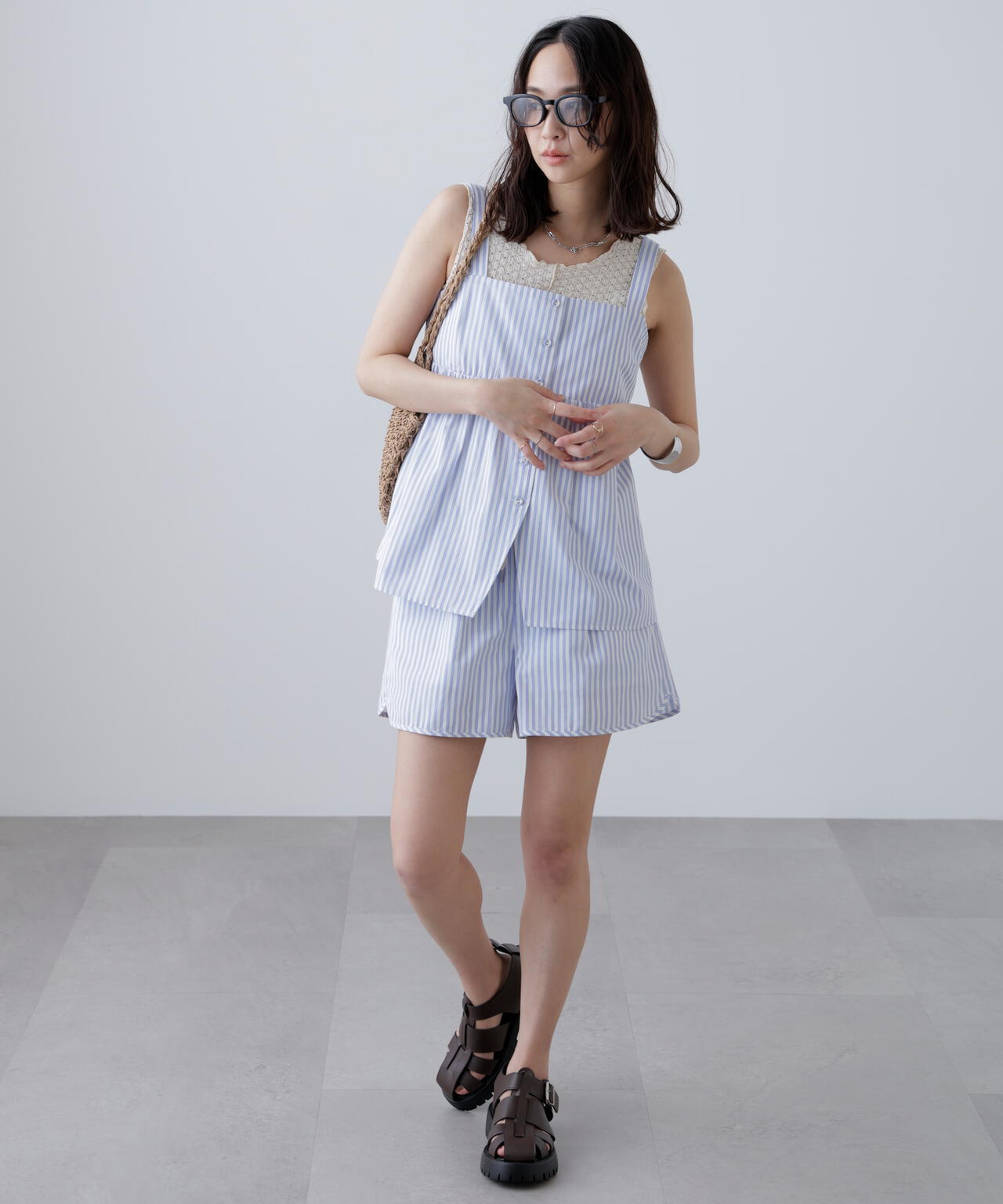 〈セットアップ対応〉ストライプショートパンツ