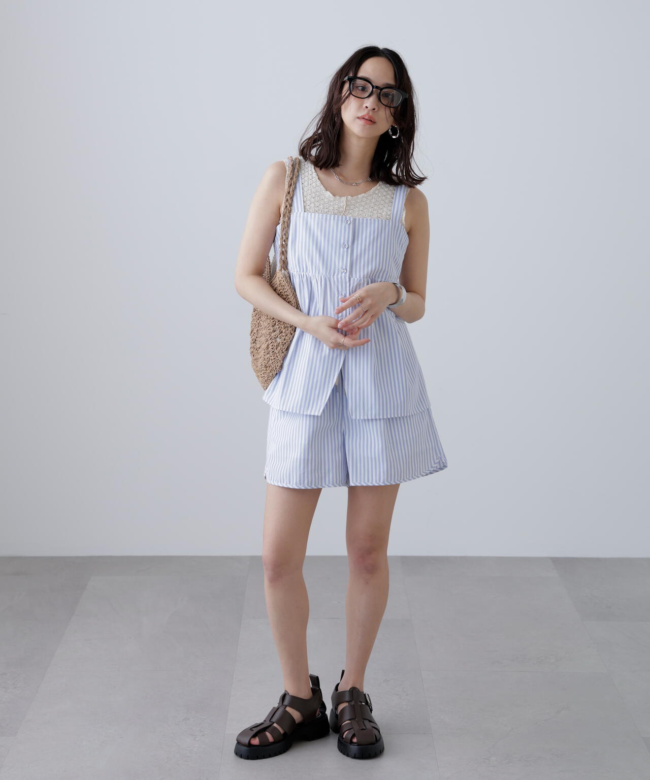 〈セットアップ対応〉ストライプショートパンツ