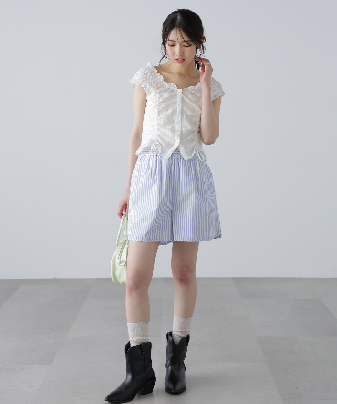 〈セットアップ対応〉ストライプショートパンツ