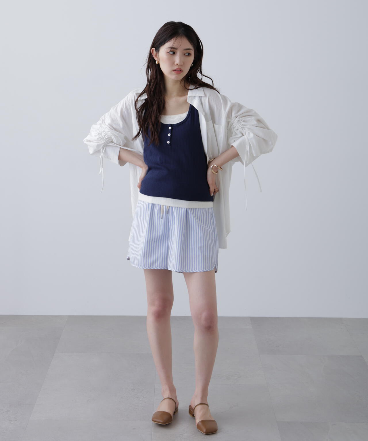 〈セットアップ対応〉ストライプショートパンツ