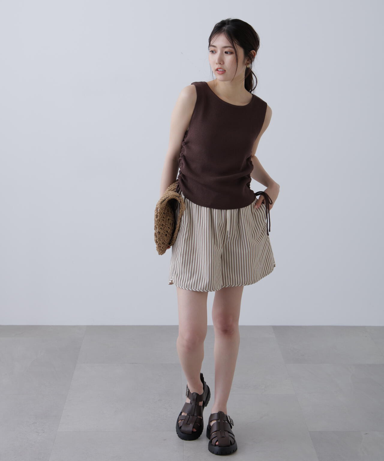 〈セットアップ対応〉ストライプショートパンツ