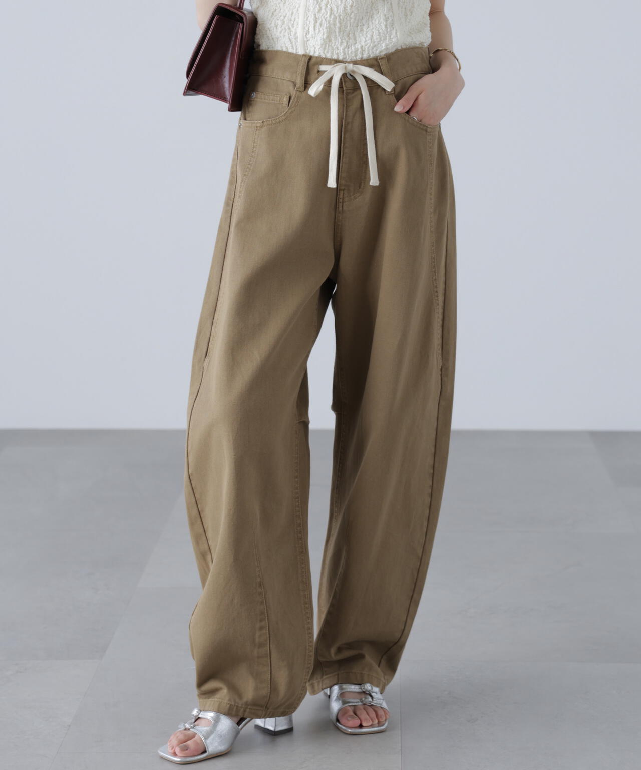 ドロストバレルレッグデニムパンツ