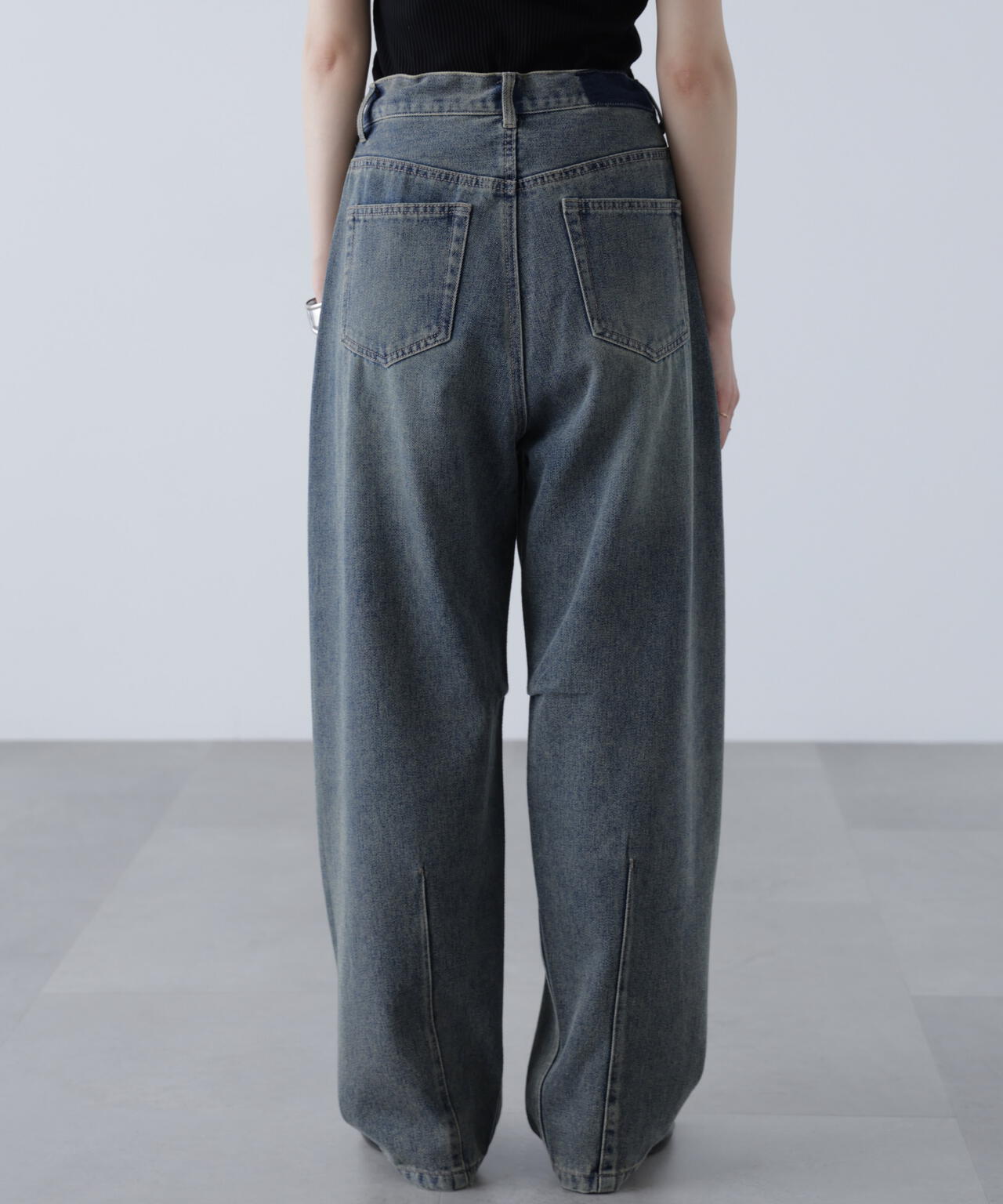 ドロストバレルレッグデニムパンツ
